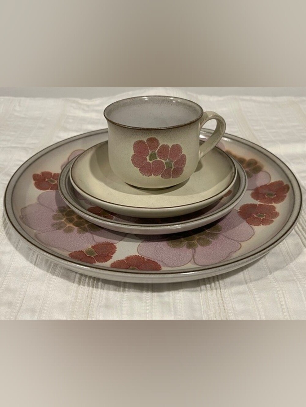 Denby England Gypsy Stoneware 4 Pc Setting Lavender Pink/Cream Vintage 70s-80s